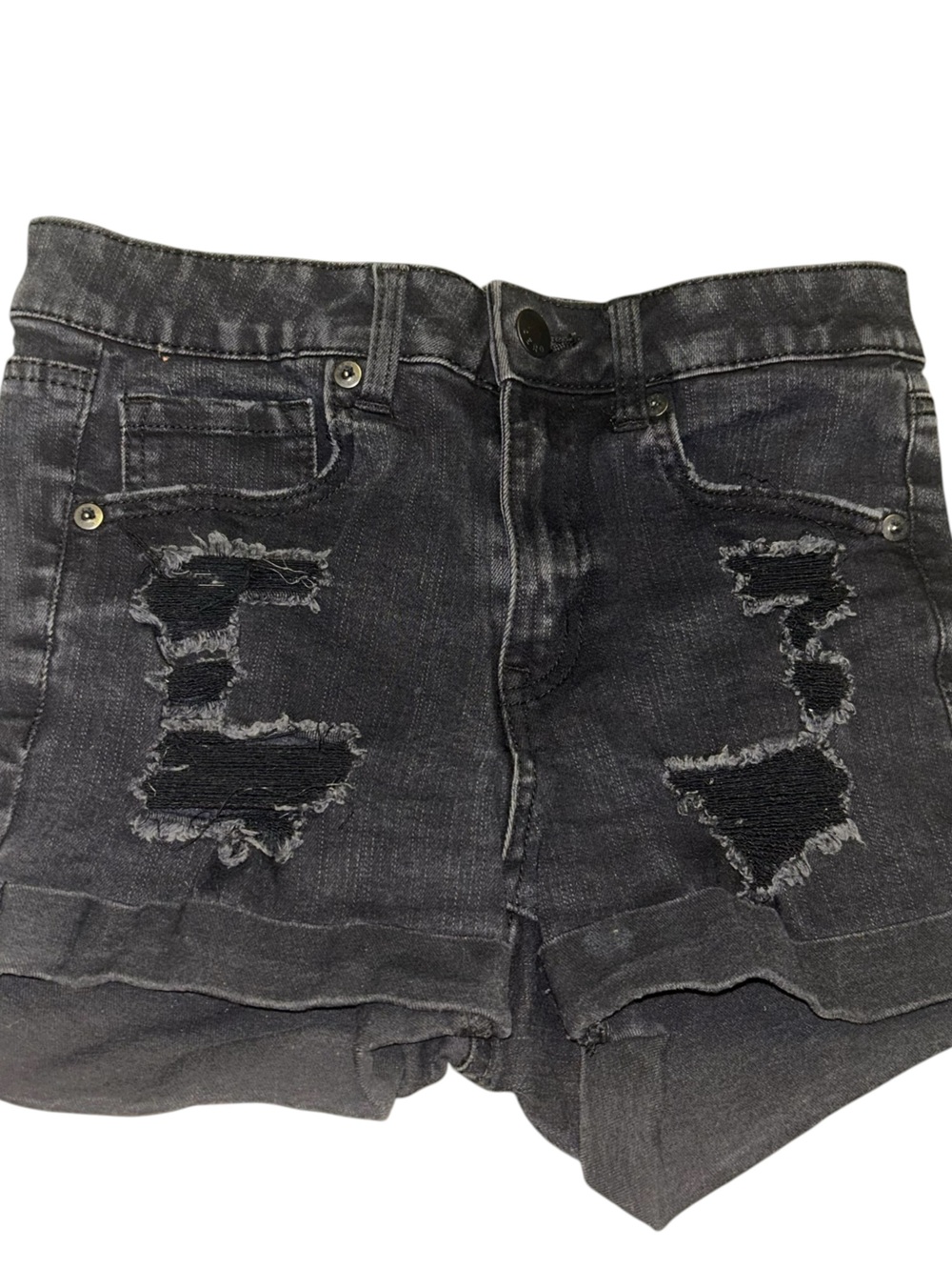 Aeropostale Aero Womens High Rise Midi Distressed Black Jean Denim Shorts Size 6